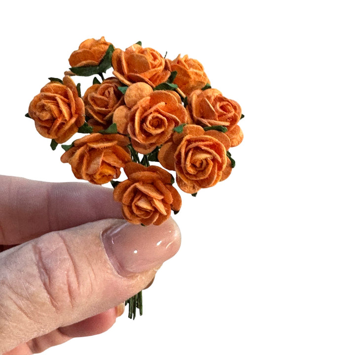 1.5cm Orange Mulberry Paper Flowers - Rounded Petal Roses