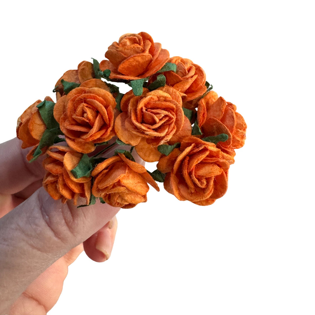 2cm Orange Mulberry Paper Flowers -  Rounded Petal Roses