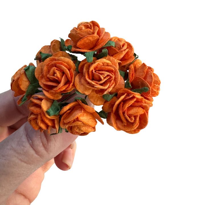 2cm Orange Mulberry Paper Flowers -  Rounded Petal Roses