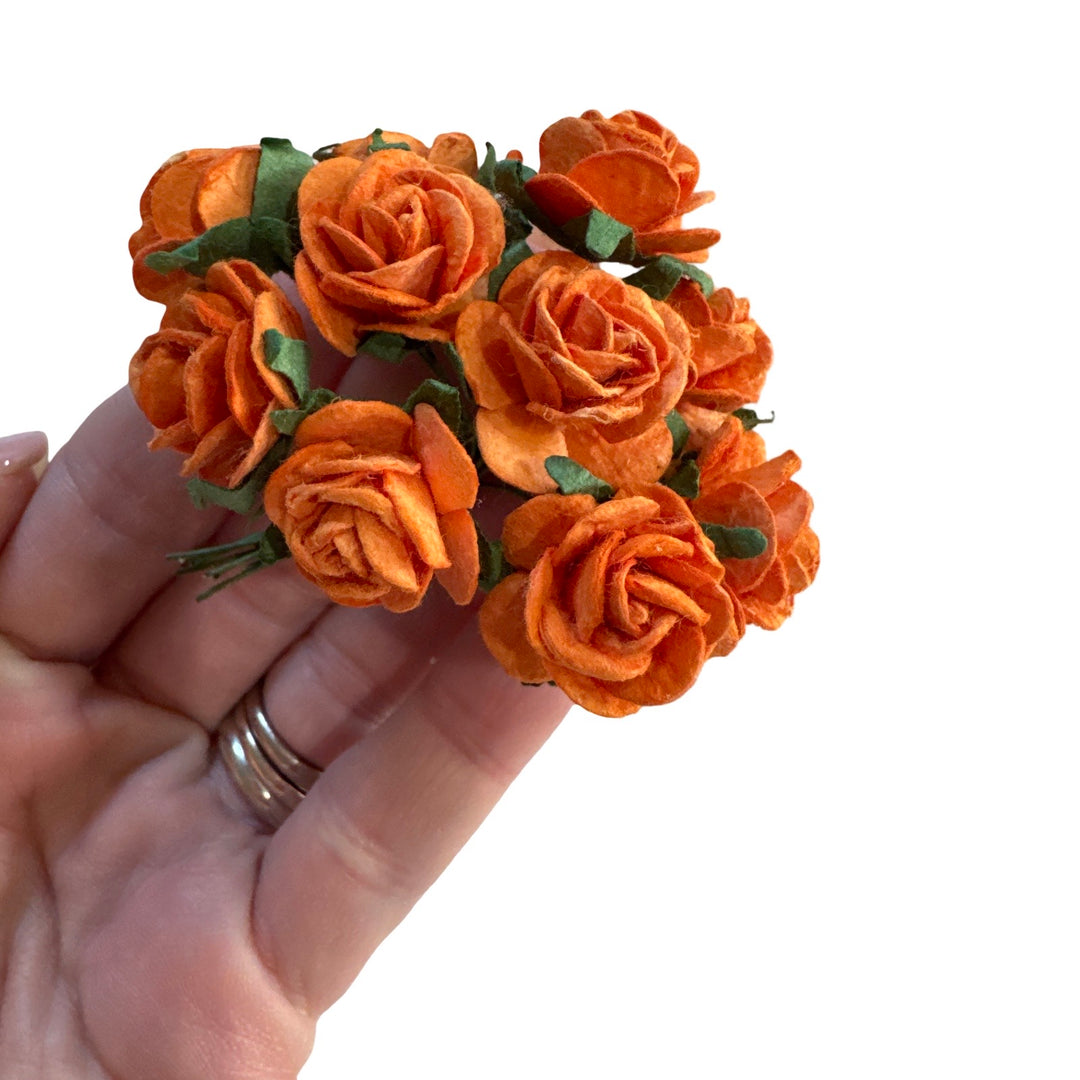 2cm Orange Mulberry Paper Flowers -  Rounded Petal Roses
