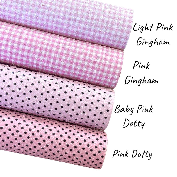 Pink Gingham Chunky Glitter Leather | Available in rolls | Mixed Glitter Leather
