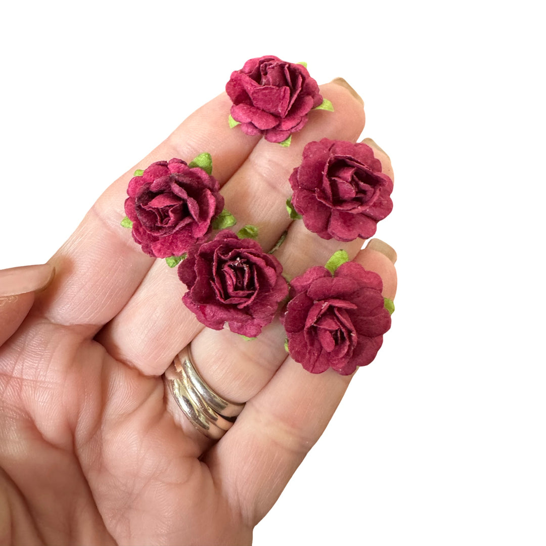 Dark Red Delicate Rose Mulberry Paper Blooms 20mm