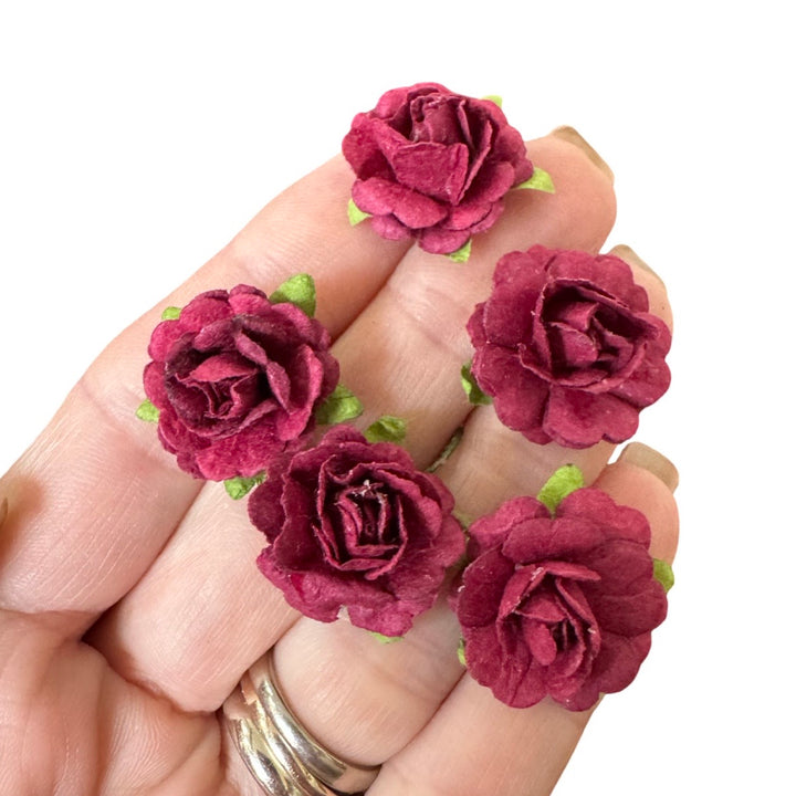 Dark Red Delicate Rose Mulberry Paper Blooms 20mm