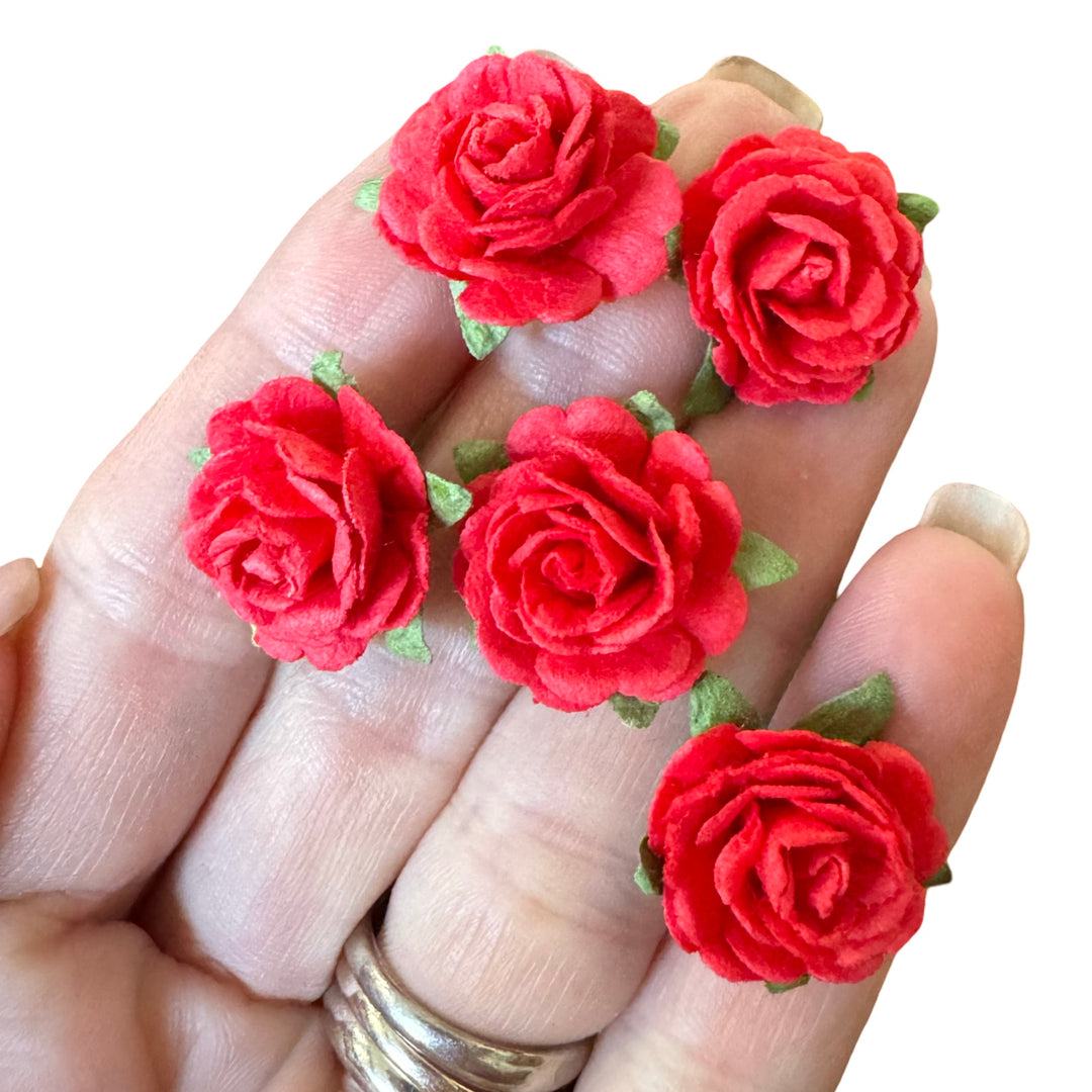 Red Delicate Rose Mulberry Paper Blooms 20mm