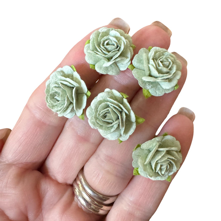 Pale Green Delicate Rose Mulberry Paper Blooms 20mm