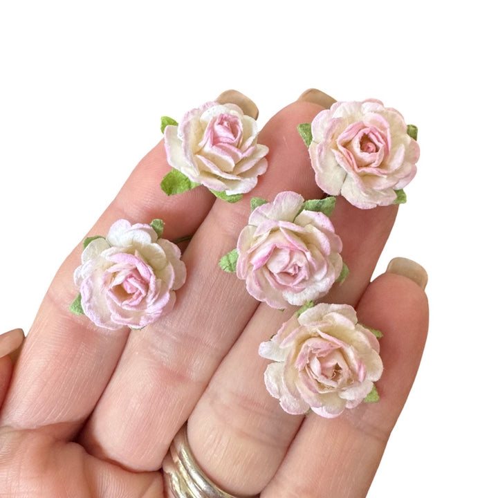 White and Pink Delicate Rose Mulberry Paper Blooms 20mm