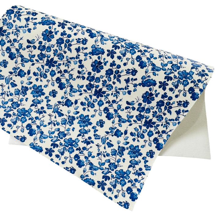 Blue White Ditsy Floral Custom Print Faux Leatherette