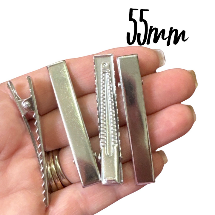 55mm Strong Premium Silver Alligator Hair Clips with teeth 10, 25 or 100