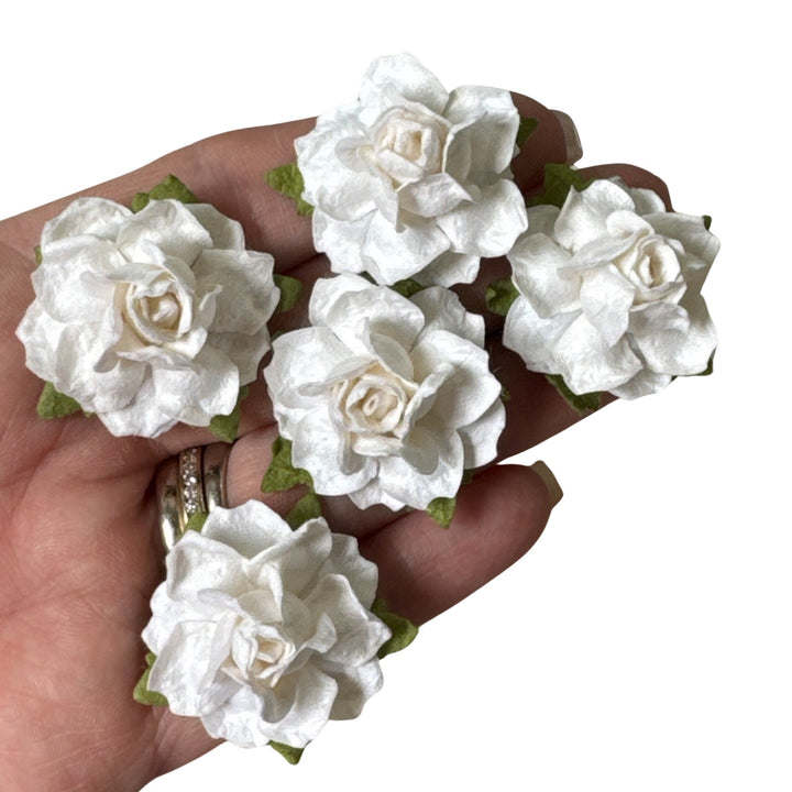 Snow White Elegant Rose Mulberry Paper Flowers - 25mm - lot of 5