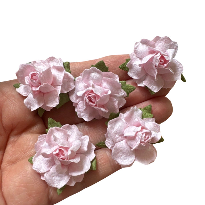 Soft Pink Elegant Rose Mulberry Paper Flowers - 25mm - lot of 5