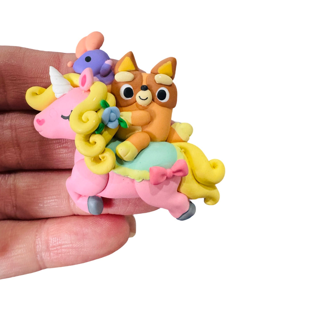 Heeler Pup on Pink Unicorn Clay from Temptress Maker