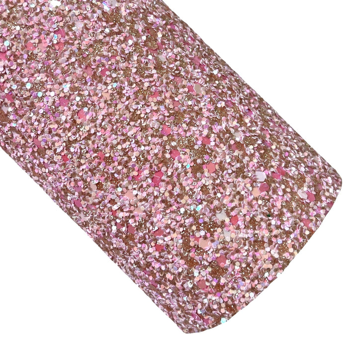 Rosey Pink Fancy 100% Wool Felt and Chunky Glitter Leather Duo