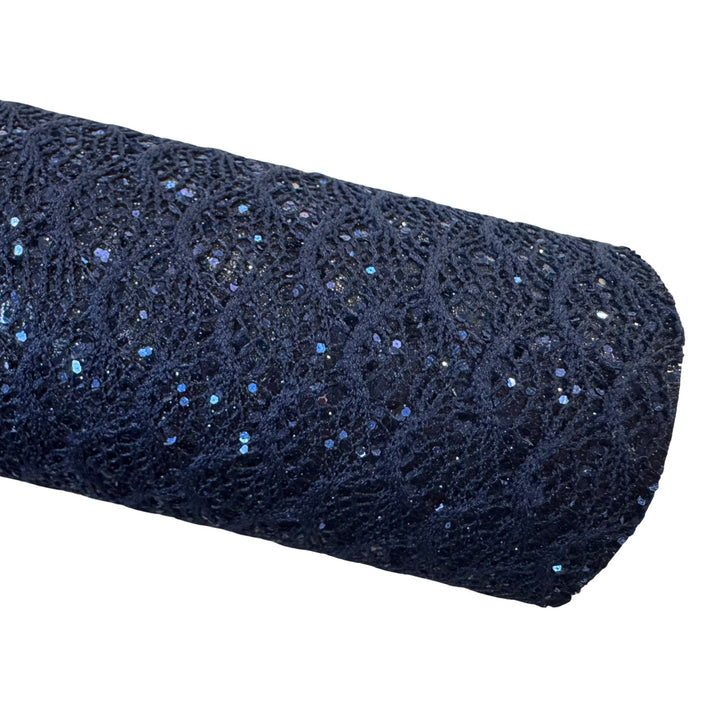 Navy Chunky Glitter Lace Leatherette