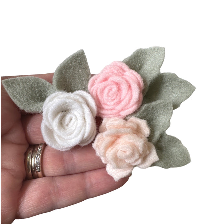 Felt Roses Kit in Soft Pinks ~  Die Cut Flower & Leaf Shapes