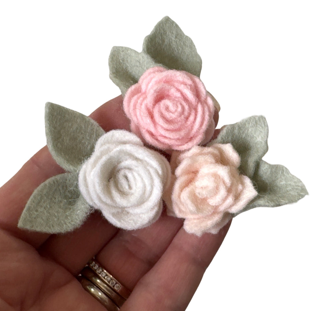 Felt Roses Kit in Soft Pinks ~  Die Cut Flower & Leaf Shapes