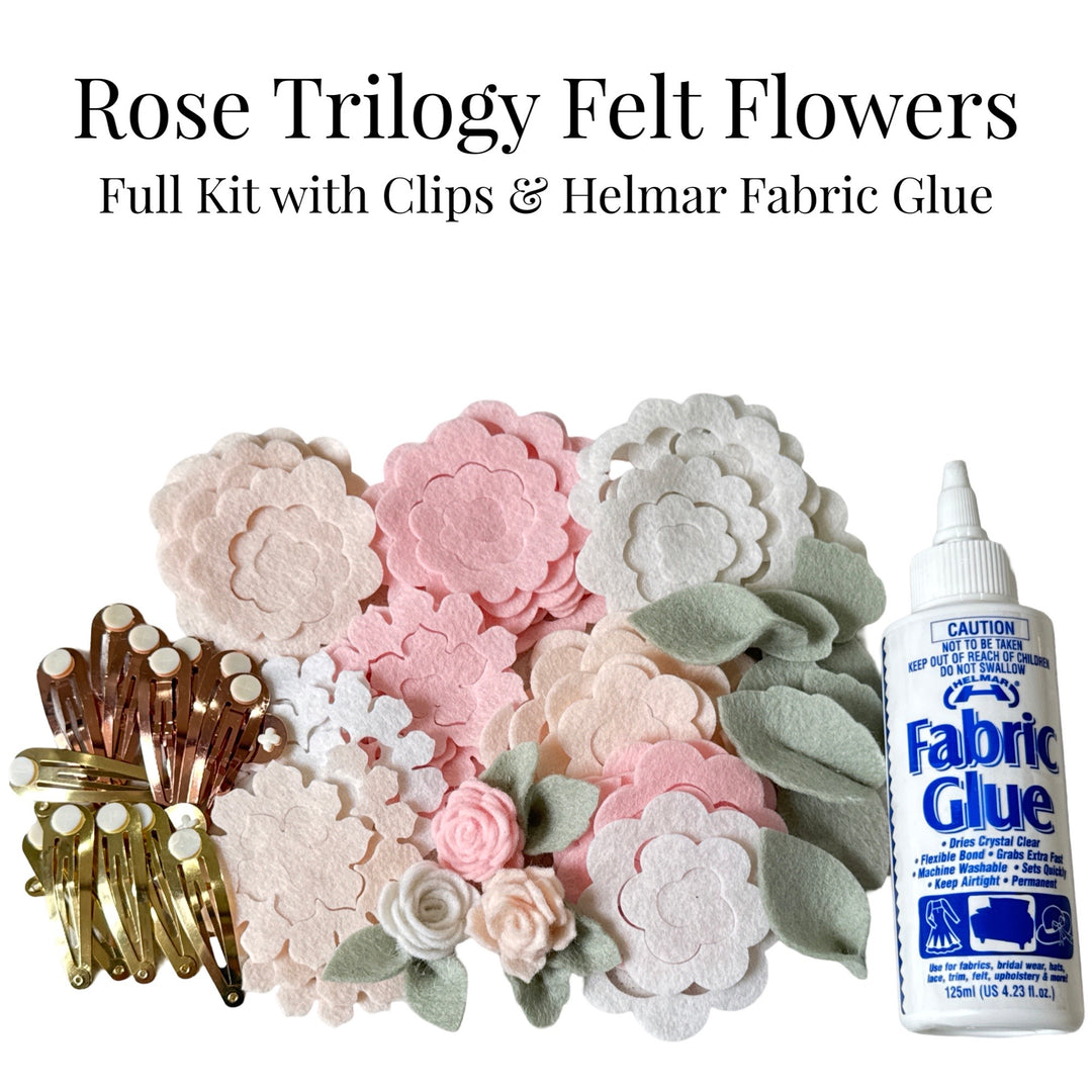 Felt Roses Kit in Soft Pinks ~  Die Cut Flower & Leaf Shapes