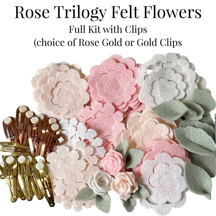 Felt Roses Kit in Soft Pinks ~  Die Cut Flower & Leaf Shapes