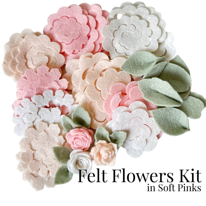 Felt Roses Kit in Soft Pinks ~  Die Cut Flower & Leaf Shapes