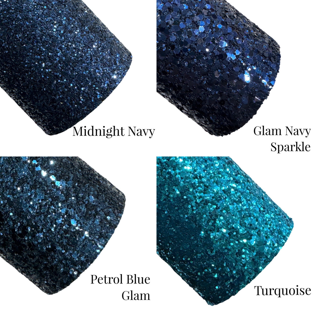 Glam Navy Sparkle Chunky Glitter Leather | Available in rolls | Navy Blue Glitter Leather