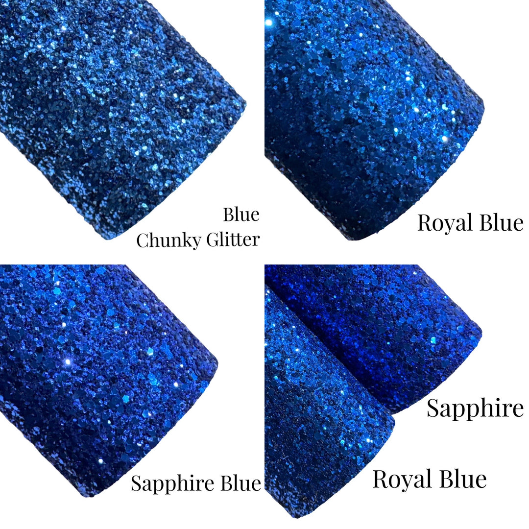 Blue Chunky Glitter Leather Sheet