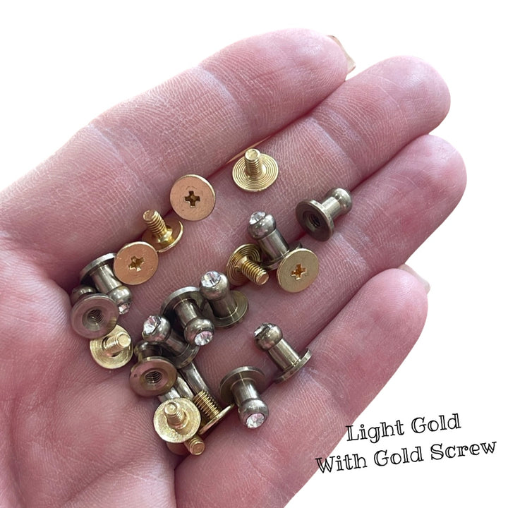 Sam Browne Studs Screw Rivet with and without Stone - Lots of 10 or 26 - Gold or Silver