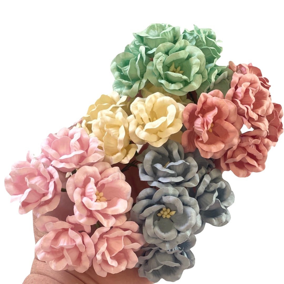 Mixed Pastel Shades Mulberry Paper Peony Flowers - 5cm Peonies - 25 Pack