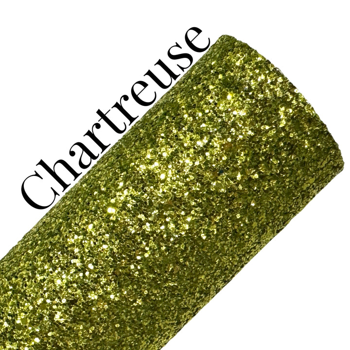 Chartreuse Green Metallic Leatherette and Chunky Glitter Leather
