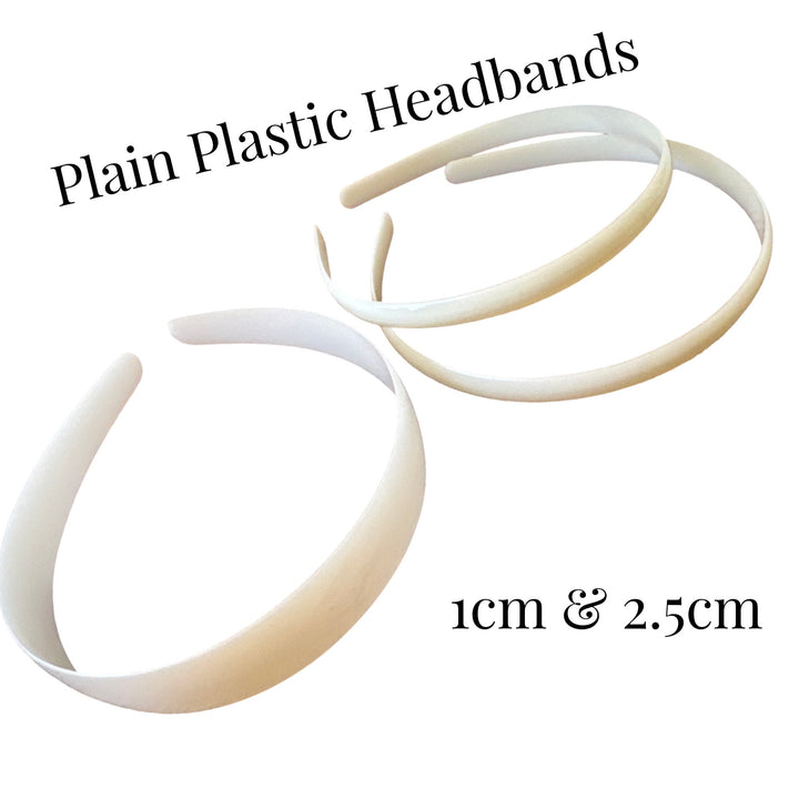 Plain Plastic Headband Blanks in White, 10mm and 25mm