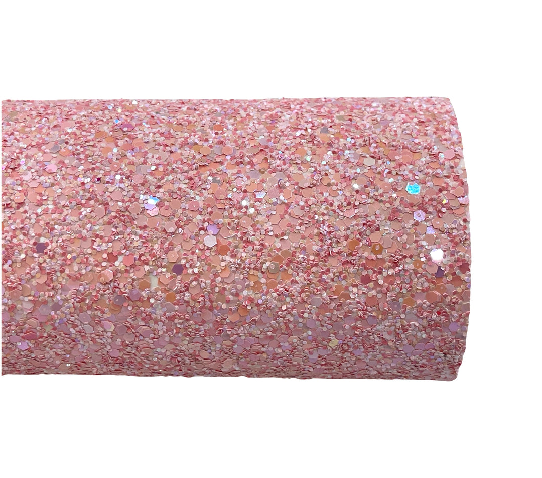 Peachy Pink Chunky Glitter Leather | Available in rolls | Pink Glitter Leather