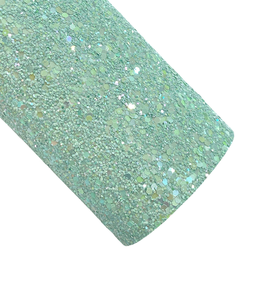 Sea Green Chunky Glitter Leather | Available in Rolls | Green Glitter Leather