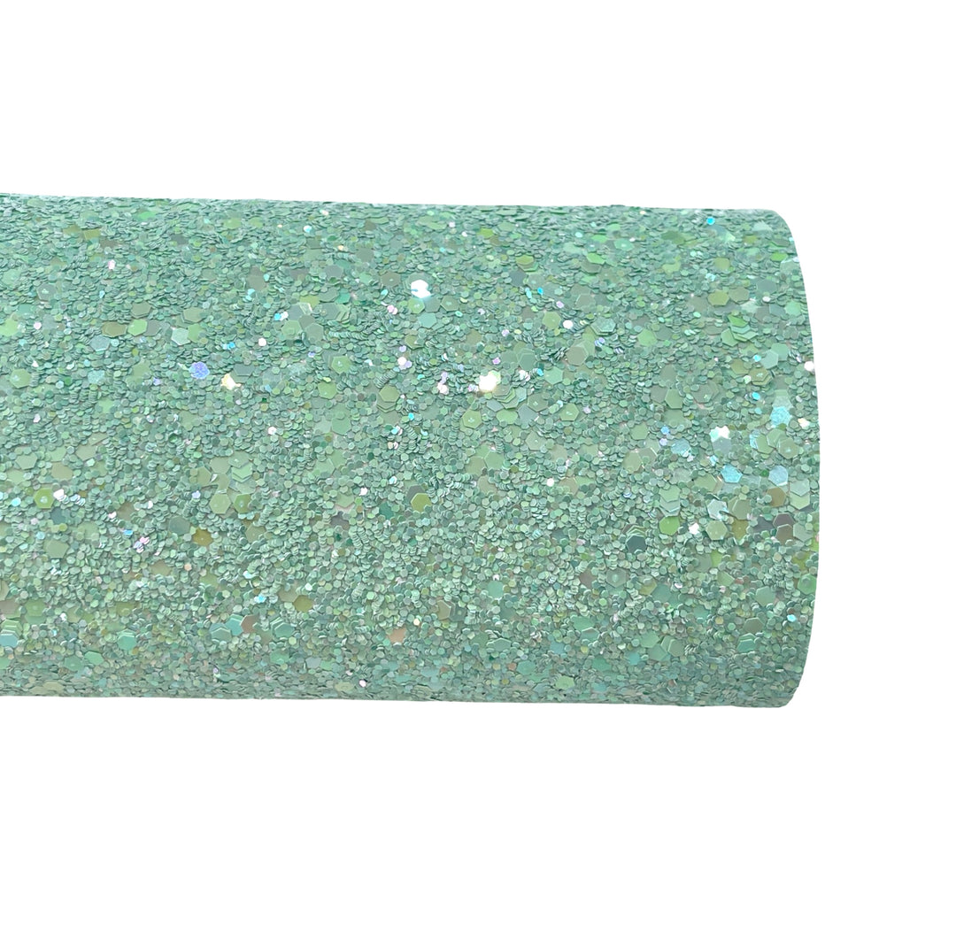 Sea Green Chunky Glitter Leather | Available in Rolls | Green Glitter Leather