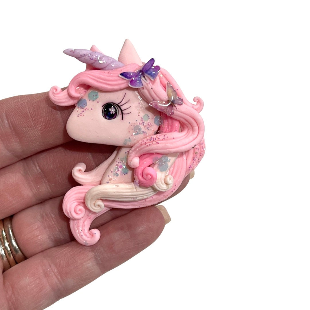 Pink Unicorn Bow Clay Embellishment