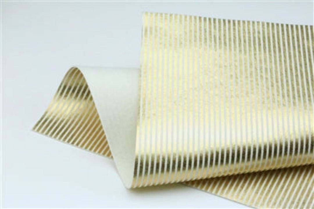 Metallic Gold Stripes on White Merino Wool Felt