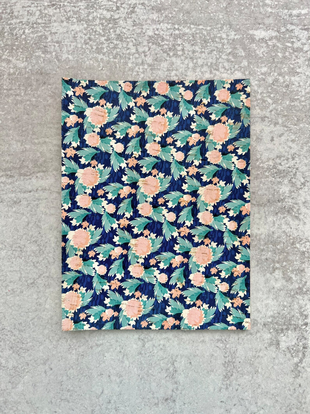 Rose Pink & Navy Summer Floral Leather Backed Cork Sheet - Genuine Printed Leather