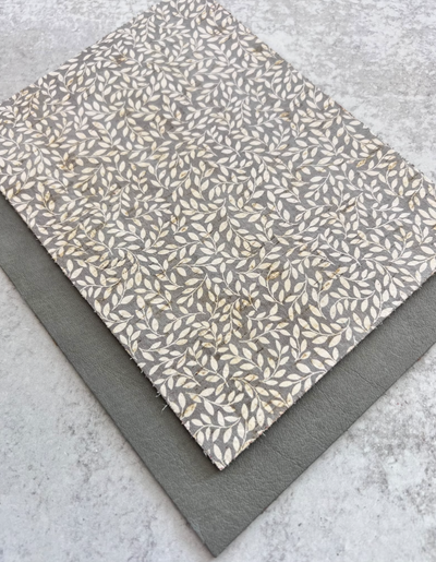 Fall Gray Rustic Vintage Floral Print Cork Leather Sheet for Earrings - 2023 Earring Material - Printed Genuine Leather