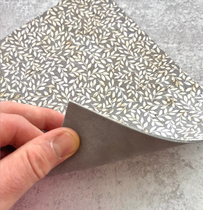 Fall Gray Rustic Vintage Floral Print Cork Leather Sheet for Earrings - 2023 Earring Material - Printed Genuine Leather