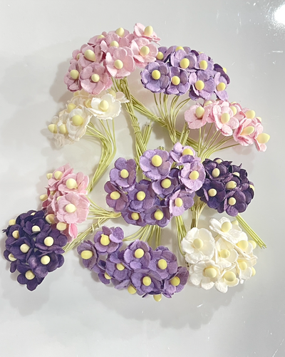 10mm Sweetheart Blossoms Mulberry Paper Flowers - Bulk 50 Mixed Purples