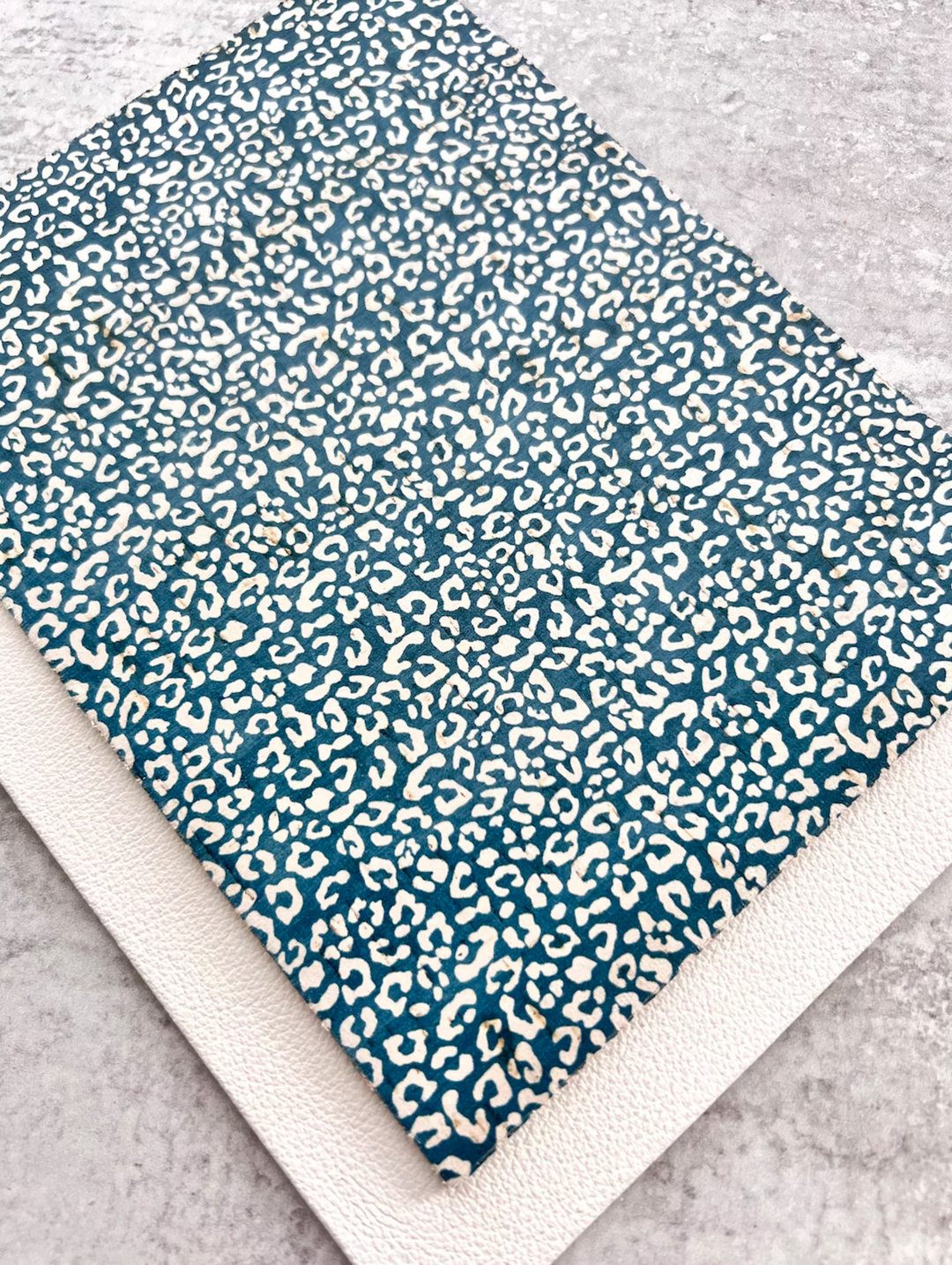 PRE ORDER Deep Turquoise Blue & White Leopard Leather Backed Cork Sheet for Earrings - Printed Genuine Leather