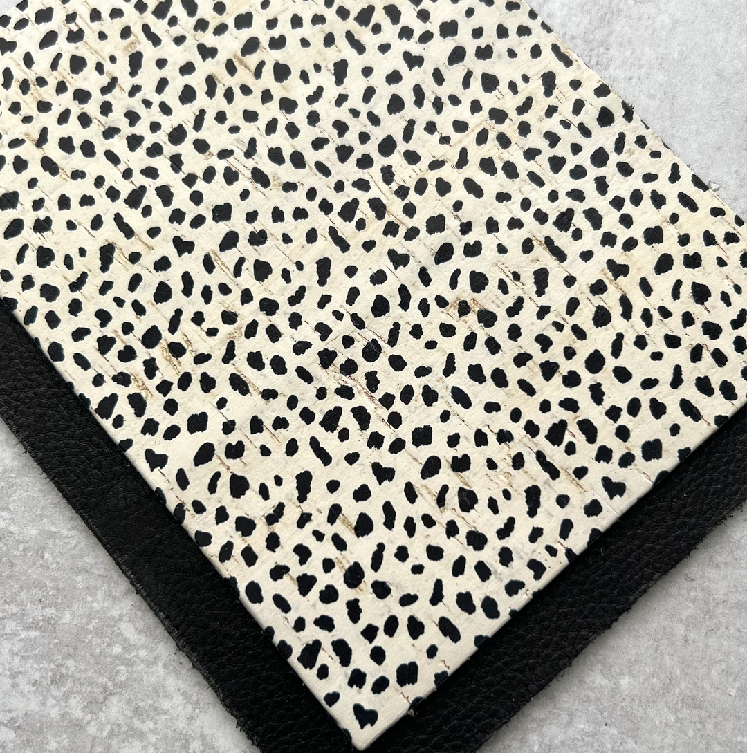 PRE ORDER Black & White Dalmatian Spotted Print Cork Leather Sheet, Leather Backed Cork for DIY Earrings