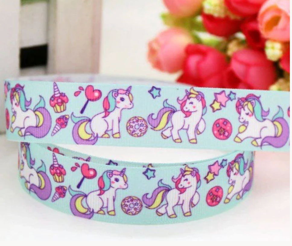 Mint Unicorn 7/8" Grosgrain Ribbon - 5Yards