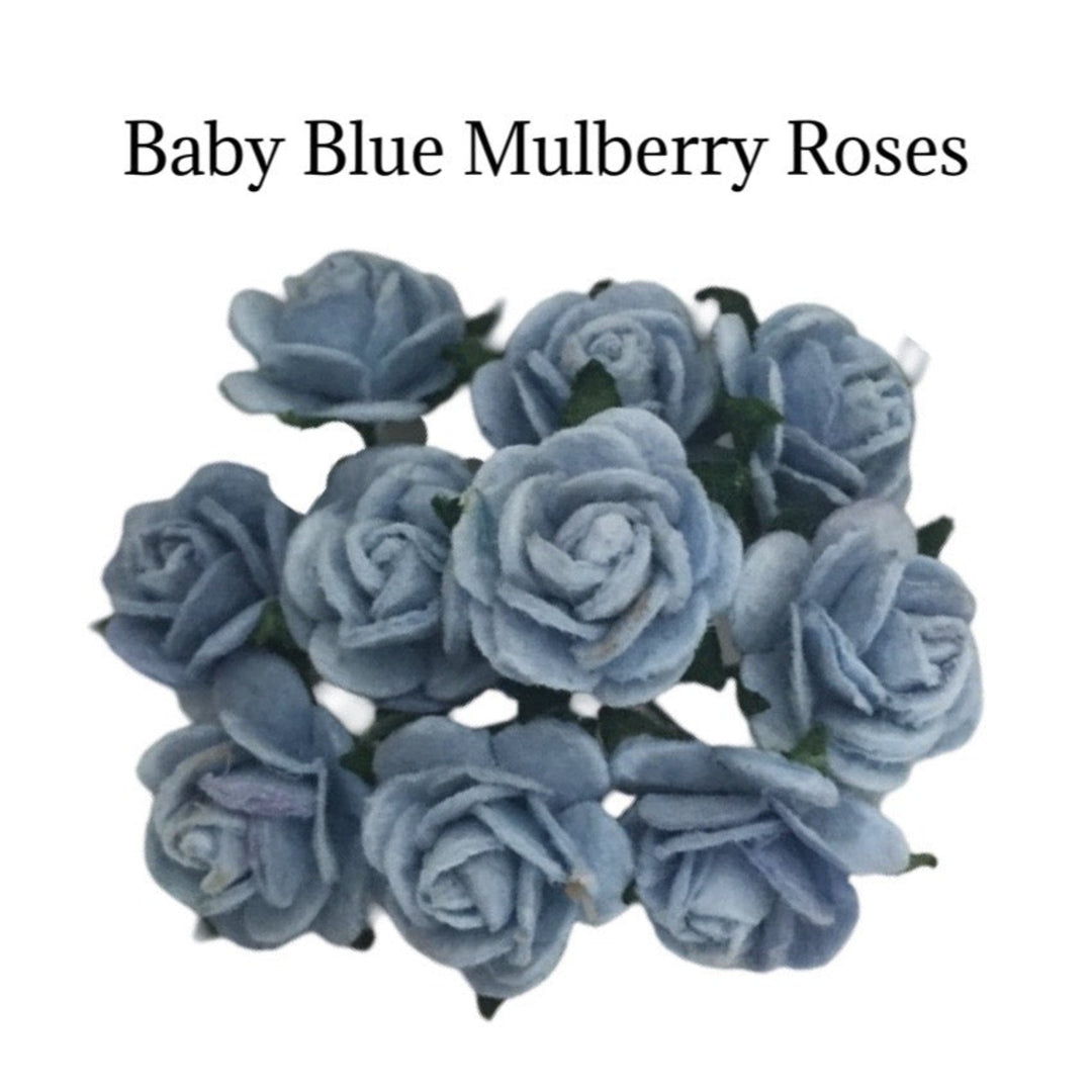 PRE ORDER 2cm Baby Blue Mulberry Paper Flowers - 2cm Rounded Petal Roses - Baby Blue Roses - 10 Pcs / 50 OR 100 Pcs
