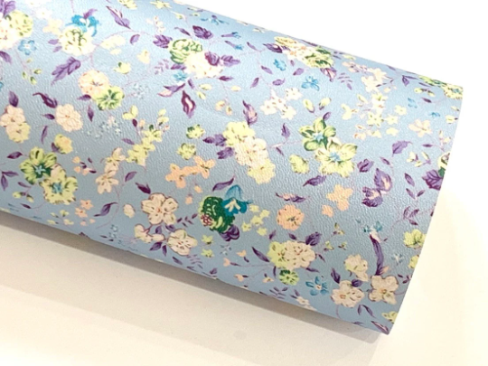 Baby Blue Floral Pearl Soft Leatherette Floral