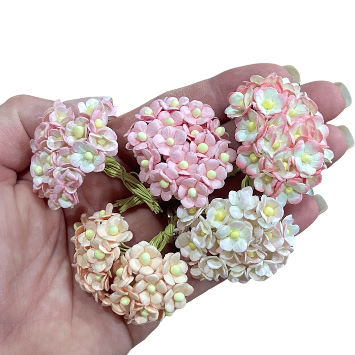 10mm Miniature Sweetheart Blossoms Mulberry Paper (Pack of 5 colours, 100 stems) - Pink Mix