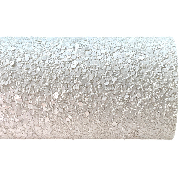 Snow White Chunky Glitter Leather | Available in rolls | Matte White Big Sequin Glitter Leather