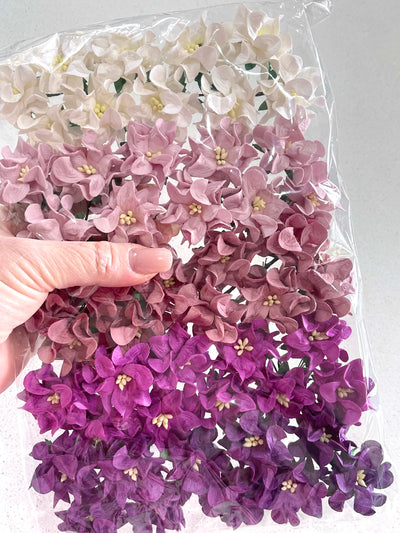 25 pcs Gardenia's Mulberry Paper Flowers  - Purple Mix (5 flowers per colour)- 25mm or 35mm