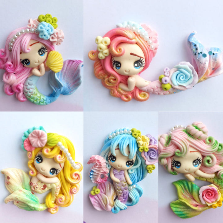Rainbow Mermaid Bow Clays -  5 to choose from