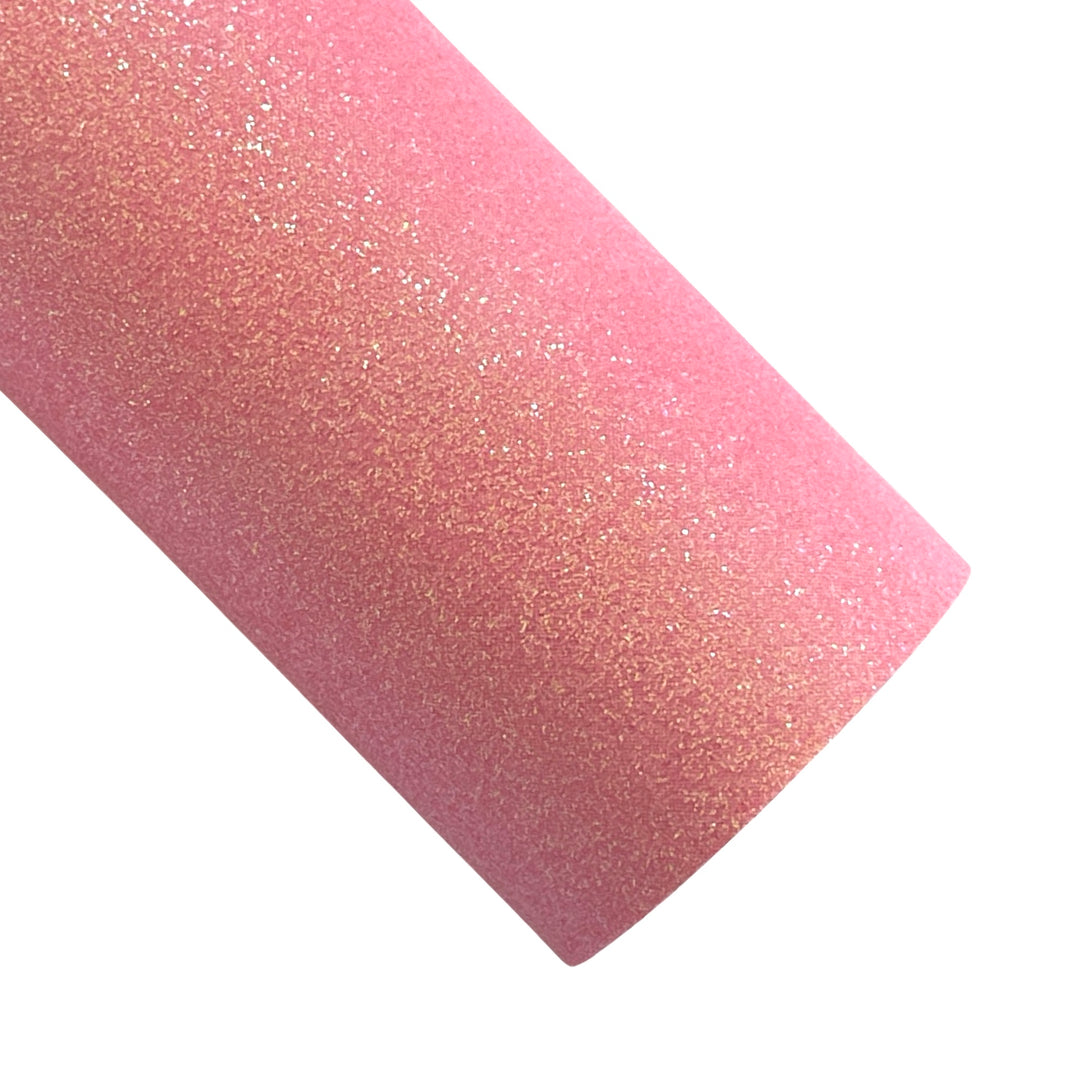 Feuille de tissu à fines paillettes rose pêche, feuille de 20 x 34 cm
