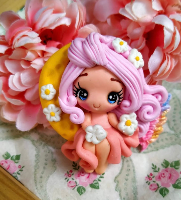 Pink Hair Flower Fairy Bow Clay ~ New Maker