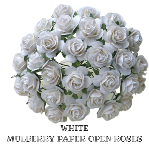 Fleurs en papier de mûrier blanc de 2 cm - Roses à pétales arrondis de 2 cm - Blanc - 10 pièces / 50 pièces -