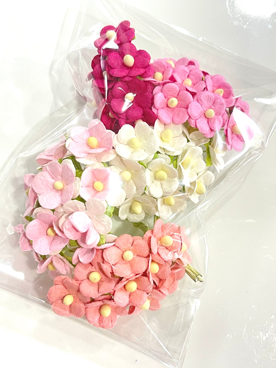 PREORDER Mixed Pinks 15mm Sweetheart Blossoms Mulberry Paper Flowers - Bulk 50 Pack